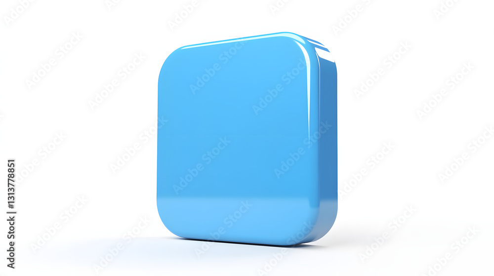Wall mural blank mobile application icon, button - blue square with round corners. 3d rendering, white backgrou
