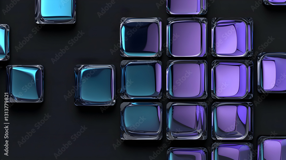 Aufkleber 3D Render of Glossy Blue and Purple Cubes Arranged on a Dark Textured Background Creating a Modern Abstract Design