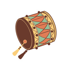 "Hand-Drawn Traditional Drum with Colorful Patterns and Sticks &ndash; Vibrant Cultural Art"