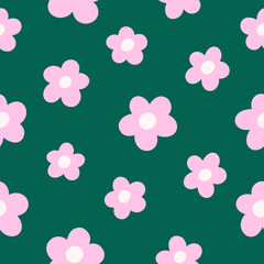 Seamless daisy pattern. Repeating floral design. Cute flowers, endless background, repeatable texture. Feminine print for textile, fabric, wallpaper, wrapping. Printable flat vector illustration