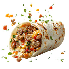 A Savory Breakfast Burrito with Eggs Sausage and Cheese Isolated on Transparent Background