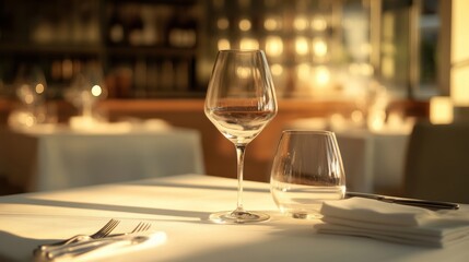 Obraz premium elegant restaurant table setting with wine glasses