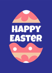Egg with happy easter inscription. For poster, card, banner, discount, special offer, cover, menu, advertising. Vector illustration EPS10 
