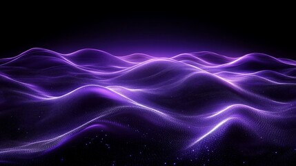 Mesmerizing violet light wave pattern with sparkling particles on dark background for abstract futuristic concept and modern visual design
