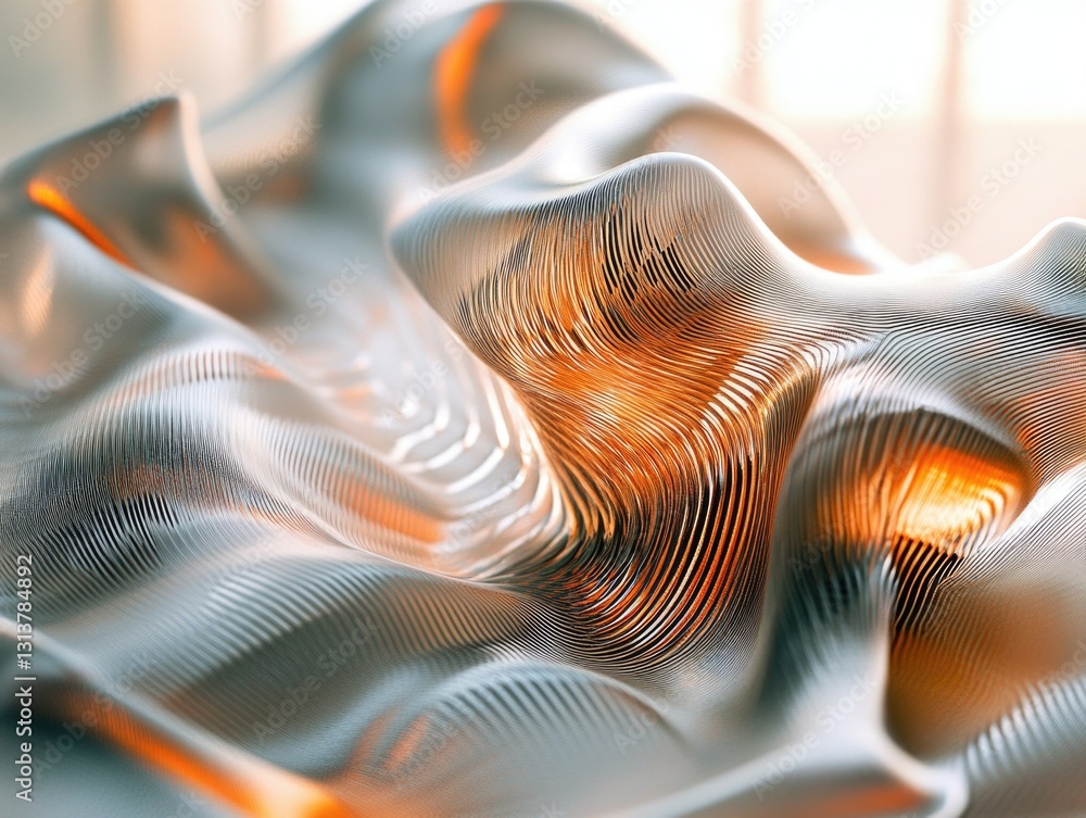 Poster a piece of fabric with a wave pattern and orange and white colors. the fabric is made of a shiny mat