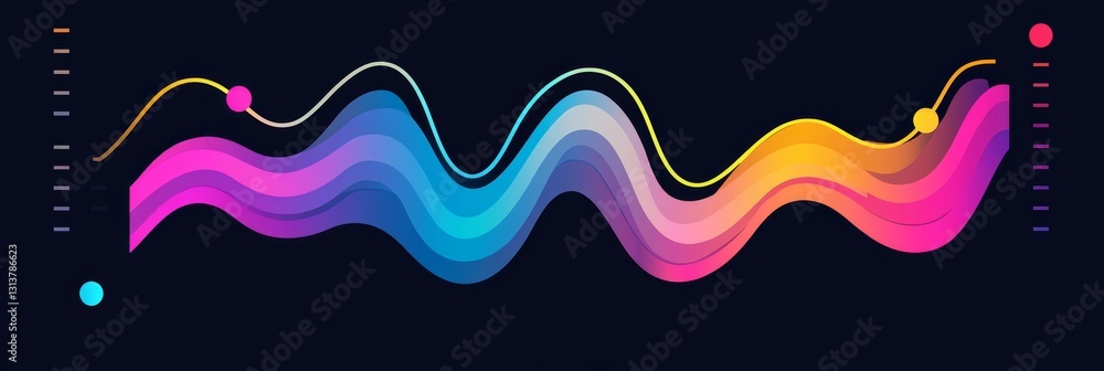 Poster abstract flowing wave graph with vibrant gradients, data visualization design on dark background