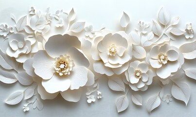 elegant white paper flowers and leaves arrangement.