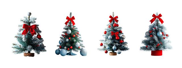 Decorated Christmas Tree Silhouettes Set, Festive Holiday Graphics, Winter Design Elements