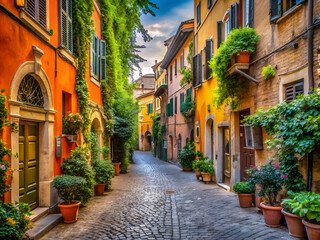 Fototapeta premium A picturesque street in the historic Trastevere district, Rome, Italy