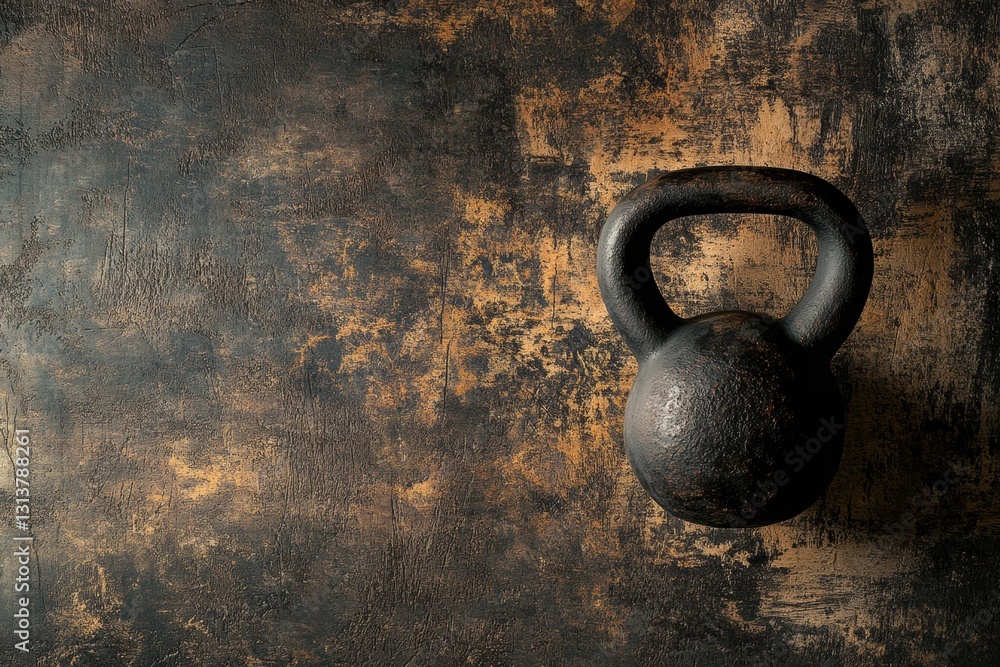 Aufkleber Kettlebell positioned for workout on textured gym floor with soft lighting and empty space for text Generative AI
