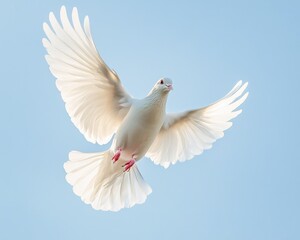 Fototapeta premium A peaceful white dove soaring through a clear blue sky