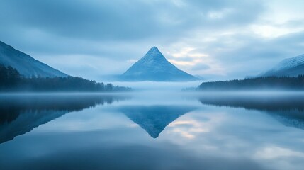 Fototapeta premium Misty Mountain Lake Reflection