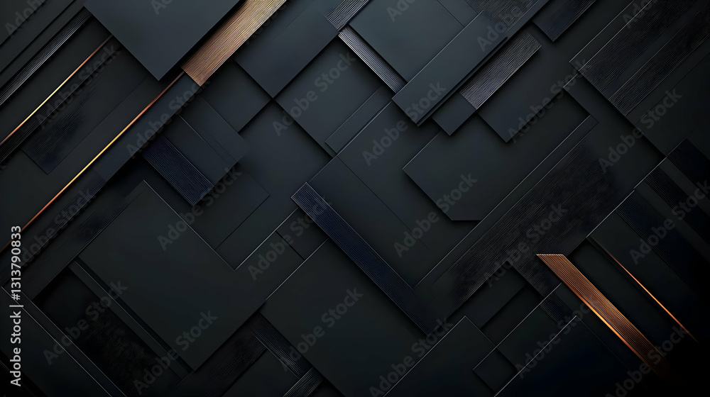 Poster 3d render of abstract black and gold geometric background with metallic texture and modern design fo