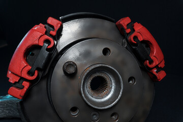 rear drift car weight assembly with disc brakes with two red calipers for hydraulic handbrake	