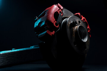 rear drift car weight assembly with disc brakes with two red calipers for hydraulic handbrake	