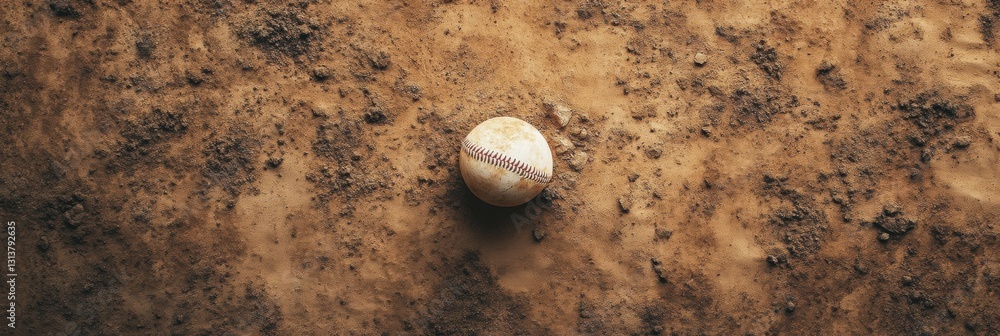 Aufkleber baseball resting on sandy field with detailed textures and empty space for messaging generative ai