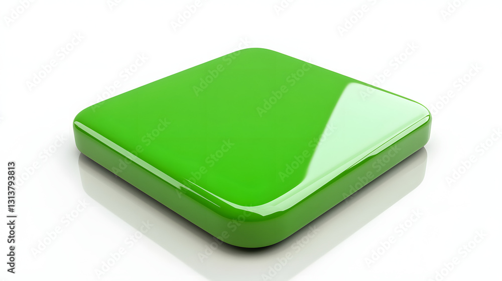 Poster blank mobile application icon, button - green square with round corners. 3d rendering, white backgro
