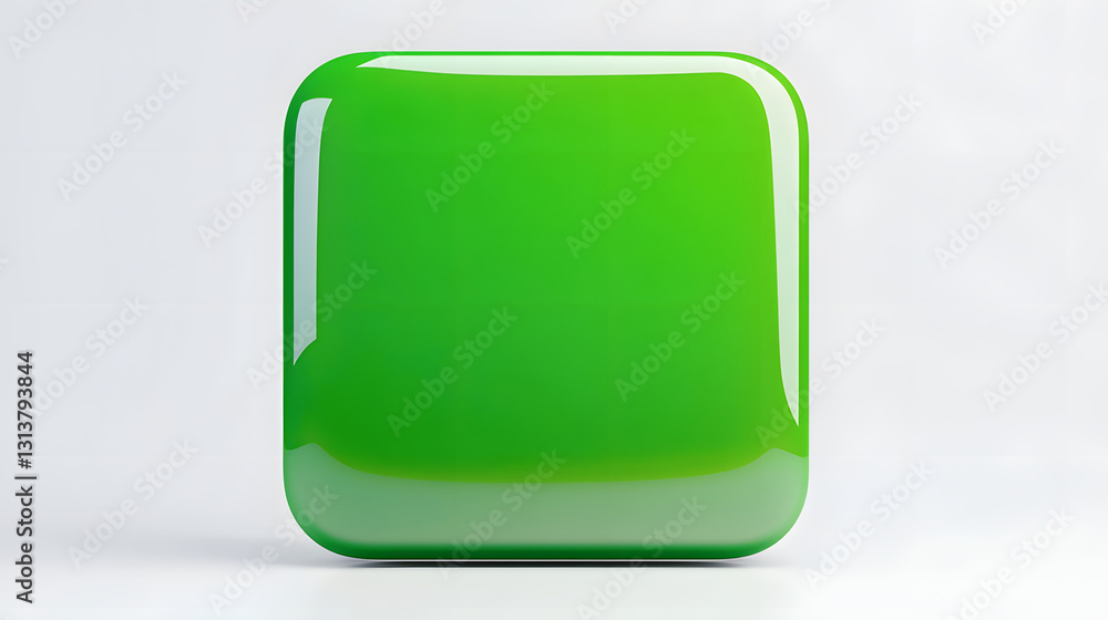 Wall mural blank mobile application icon, button - green square with round corners. 3d rendering, white backgro