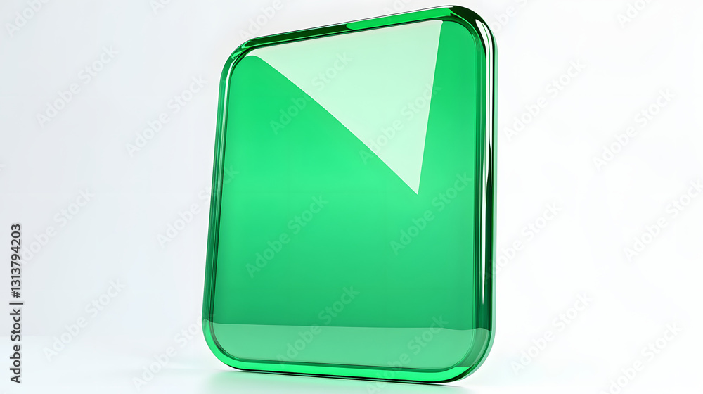 Poster blank mobile application icon, button - green square with round corners. 3d rendering, white backgro