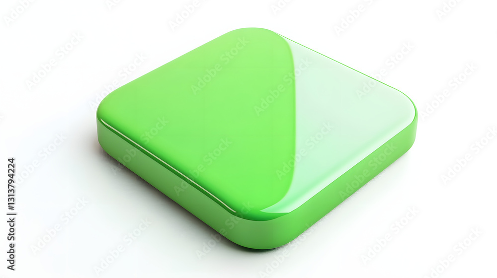 Poster blank mobile application icon, button - green square with round corners. 3d rendering, white backgro