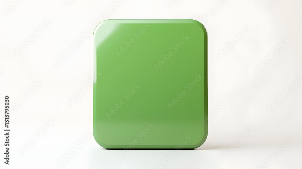 Poster blank mobile application icon, button - green square with round corners. 3d rendering, white backgro