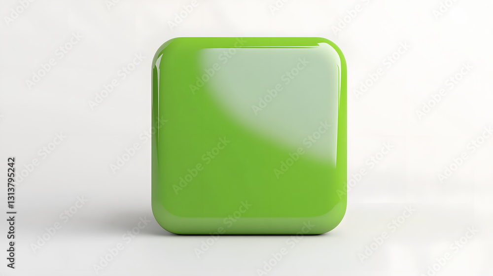 Wall mural blank mobile application icon, button - green square with round corners. 3d rendering, white backgro