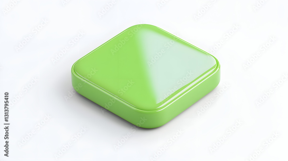 Poster blank mobile application icon, button - green square with round corners. 3d rendering, white backgro