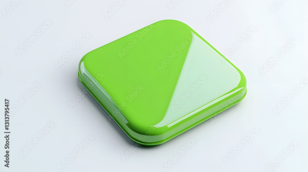 Poster blank mobile application icon, button - green square with round corners. 3d rendering, white backgro
