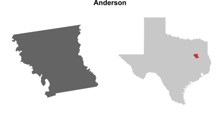 Obraz premium Anderson County (Texas) blank outline map set