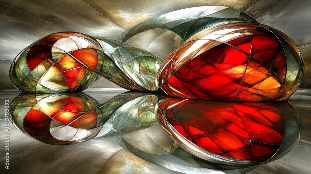 Aufkleber reflecting jeweled forms showcase vibrant color and abstract metallic textures capturing a sense of 