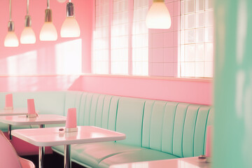 Vintage Diner Booth in Mint and Pink for Nostalgic American Dining