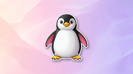 Obraz premium Adorable cartoon penguin illustration on a pastel background.