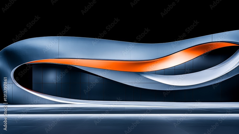 Poster futuristic architecture of an iridescent building with undulating design elements and high-tech mode