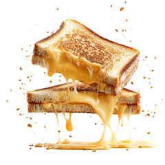 Grilled Cheese Sandwich with Melted Cheese Oozing Isolated on Transparent Background