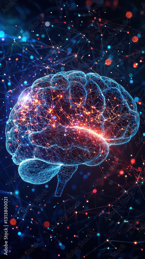 Poster brain network visualization: an evocative visual exploration of the human brain, showcasing a networ
