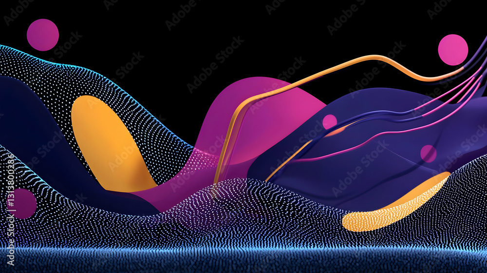 Poster a 3d rendered abstract background with colorful fluid shapes and particle effects in vibrant colors