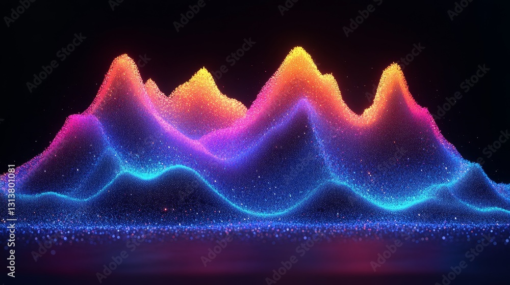 Poster abstract glowing digital wave pattern on dark backdrop for modern technology designs and colorful fu