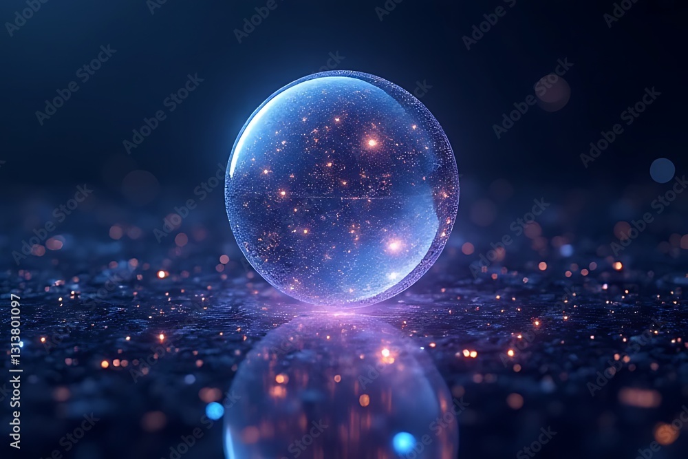 Poster cosmic sphere reflection abstract space digital art futuristic environment close-up view magical con