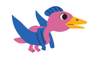 The ancient lizard pteranodon flies on the white background . Predatory dinosaur of the Jurassic period. Big wings. Vector cartoon illustration © irina