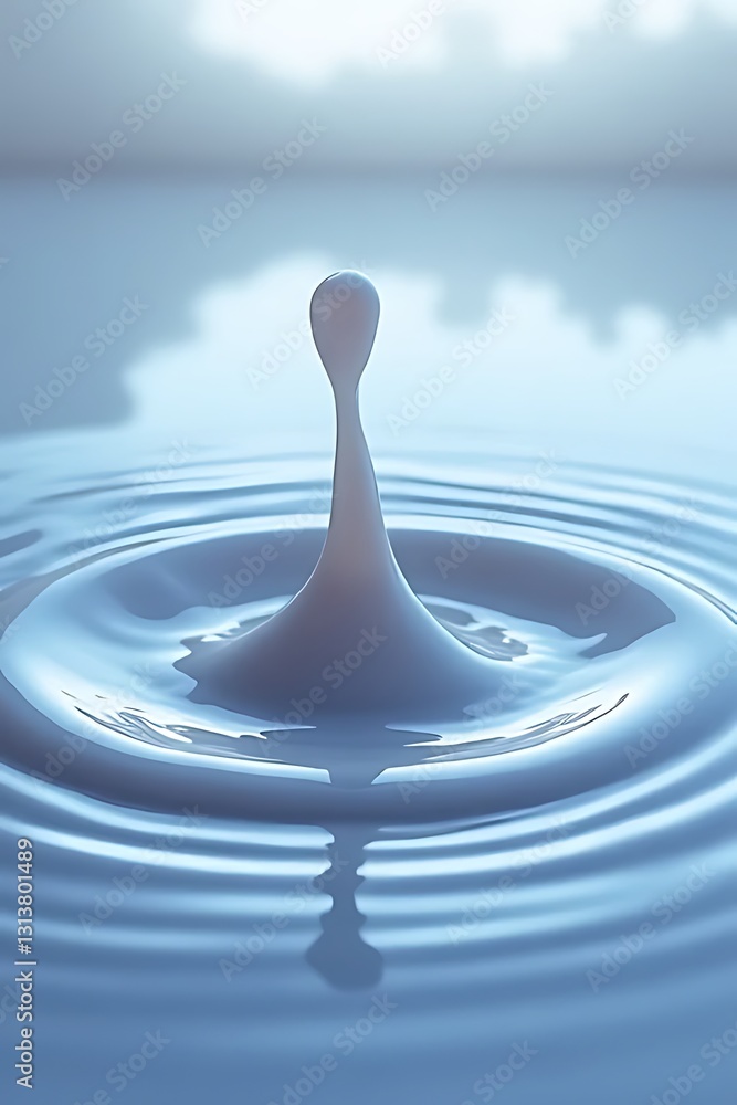 Poster captivating water drop action serene environment liquid reflection close-up view natural phenomenon