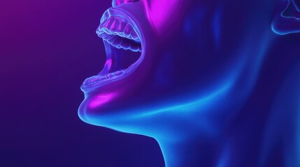 Obraz premium Close-up shot of a person's face with their mouth open, possibly in shock or surprise