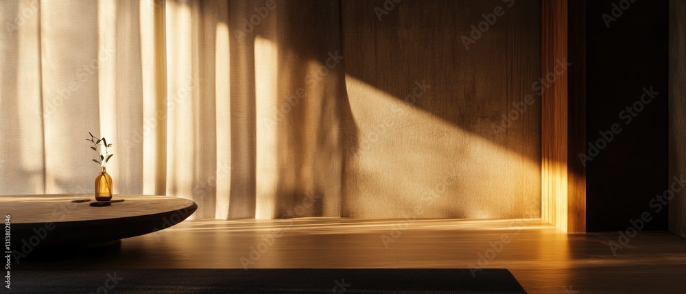 Poster a vase sitting on a table in front of a window, providing a simple yet elegant scene