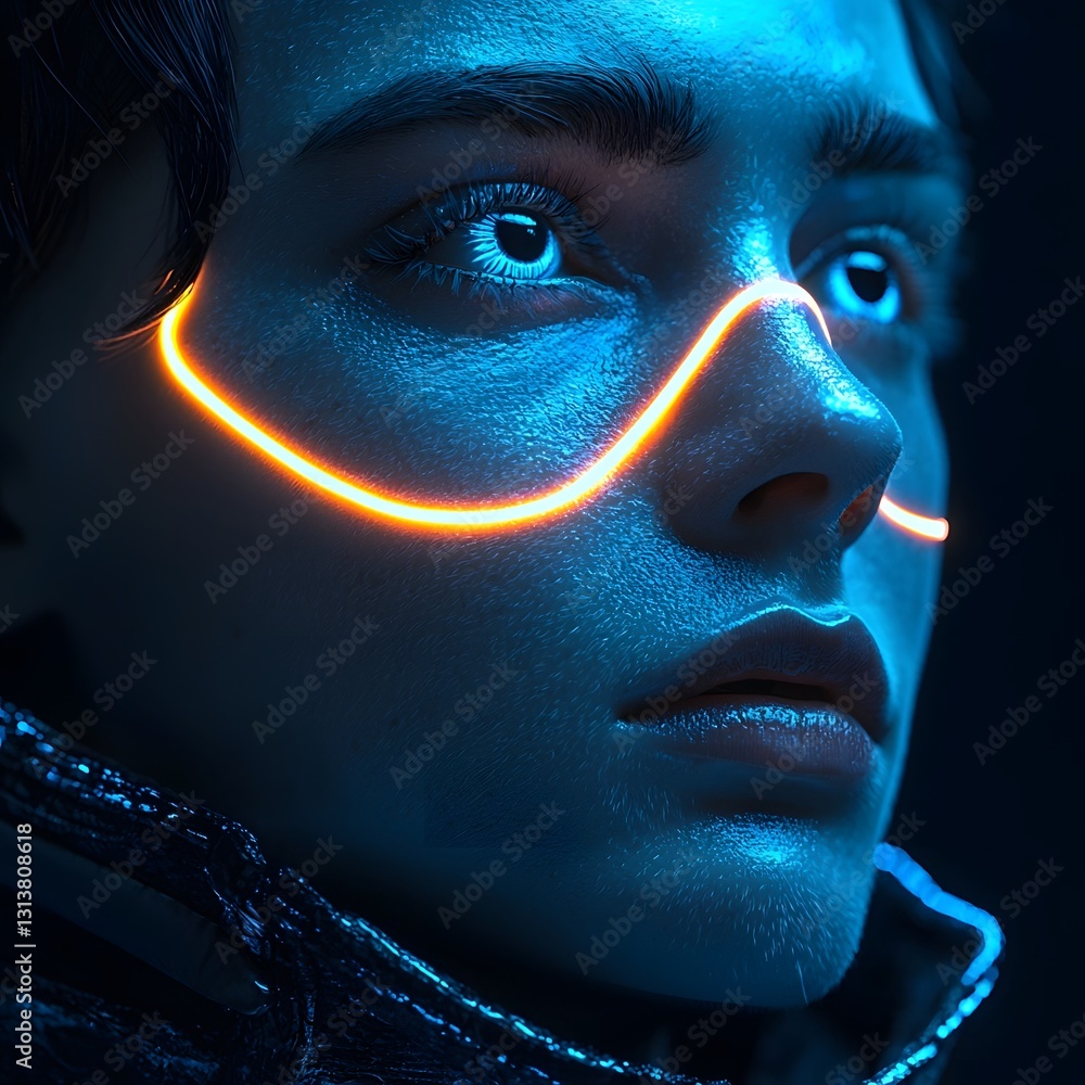 Aufkleber minimalist glowing portrait of otherworldly being with sharp features