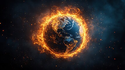 Naklejka premium A striking image of a globe in flames highlighting the environmental challenges facing the world