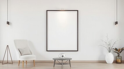 A modern and sleek wall art mockup featuring minimalist decor against a clean background, neutral colors, clean, contemporary