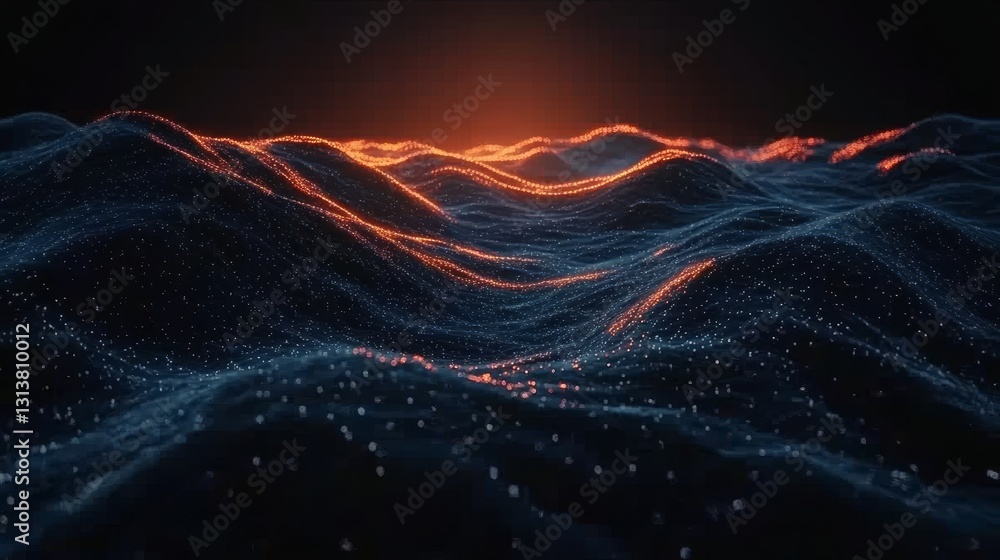 Poster digital waveform landscape abstract glowing network artificial intelligence futuristic backdrop elec