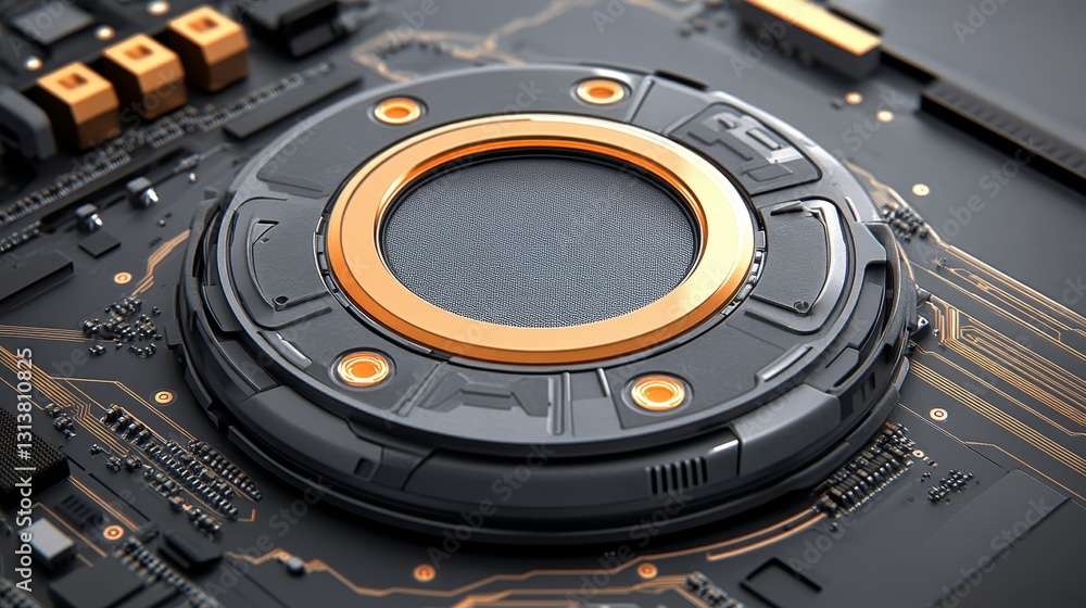 Poster complex circuitry modern innovation showcasing intricate component design and technological advancem