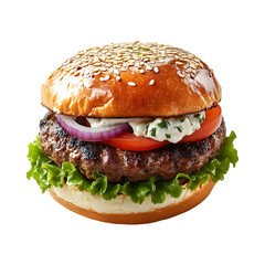 Greek Lamb Burger with Lettuce Isolated on Transparent Background
