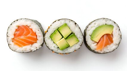 Elegant Sushi Trio: Smoked Salmon, Cucumber & Avocado Delight