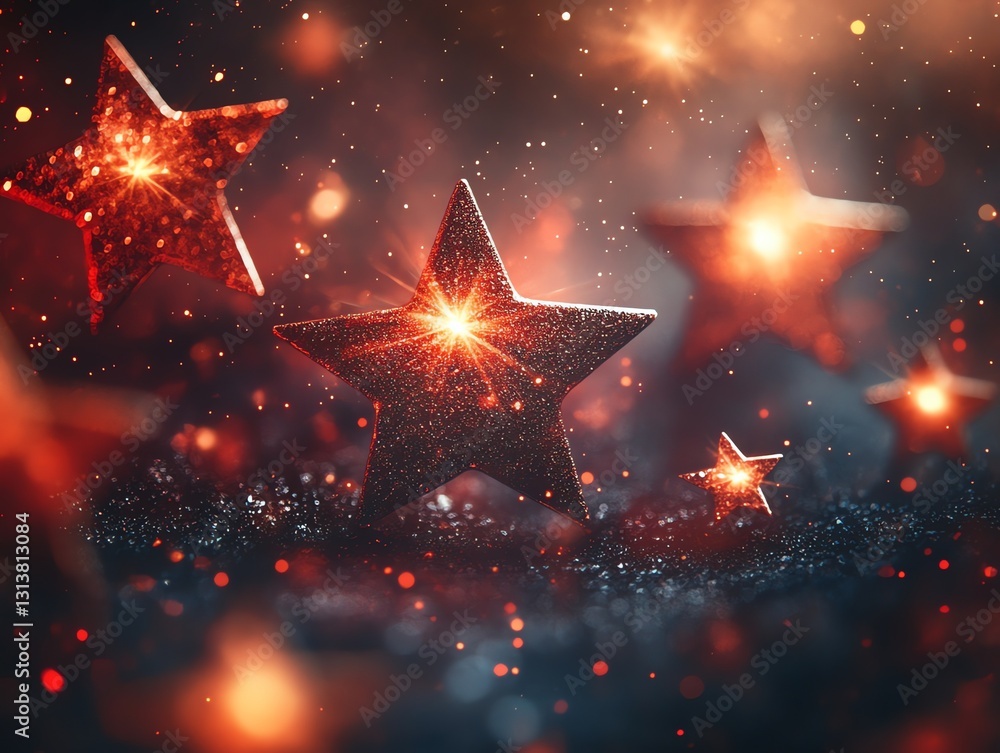 Poster sparkling decorative stars creating a dreamy background with bokeh effects